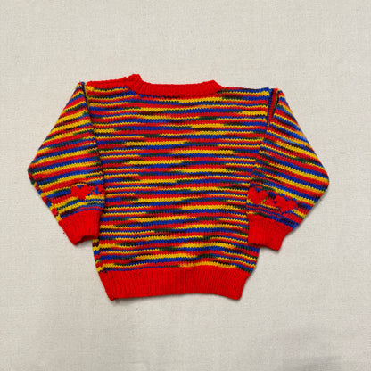 Kids Toddler Vintage Handmade Rainbow Big Heart Pattern Knit Sweater / 3T 4T 5T