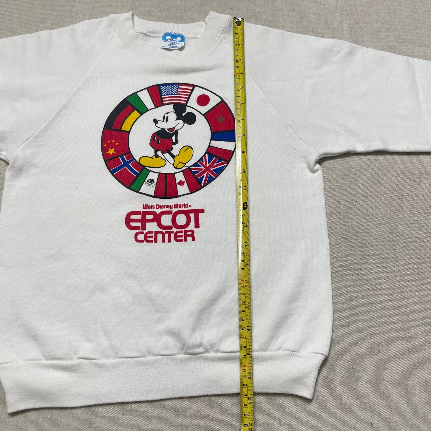 80s Kids Youth Vintage Disney Mickey Mouse Walt Disney World Epcot Center Flags Raglansleeve Sweatshirt / 10y 11y 12y 13y / Women's XS