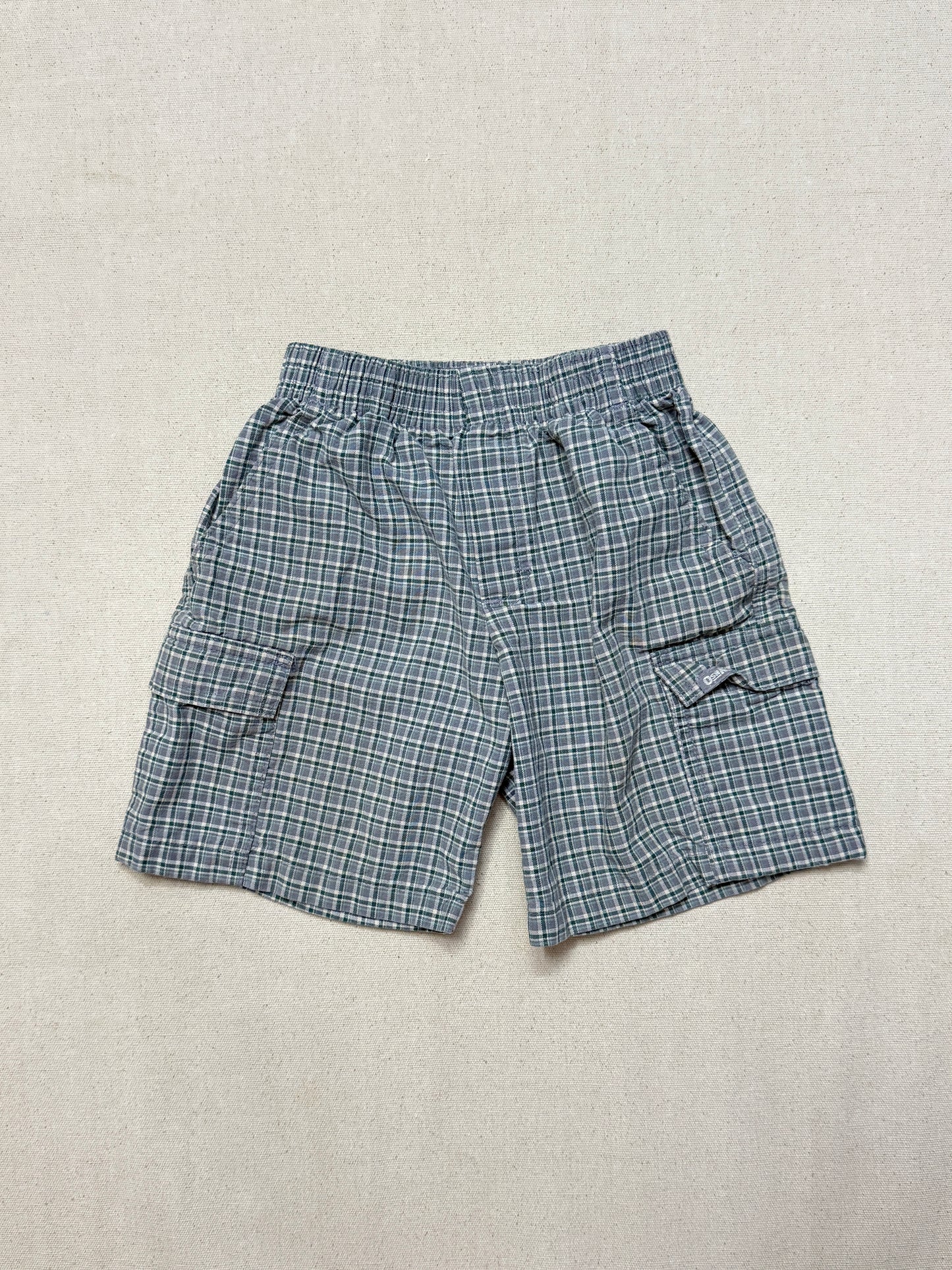 90s 2000' Kids Toddler Vintage Oshkosh Bgosh Gray Green Check Cotton Shorts / 3T 4T 5T