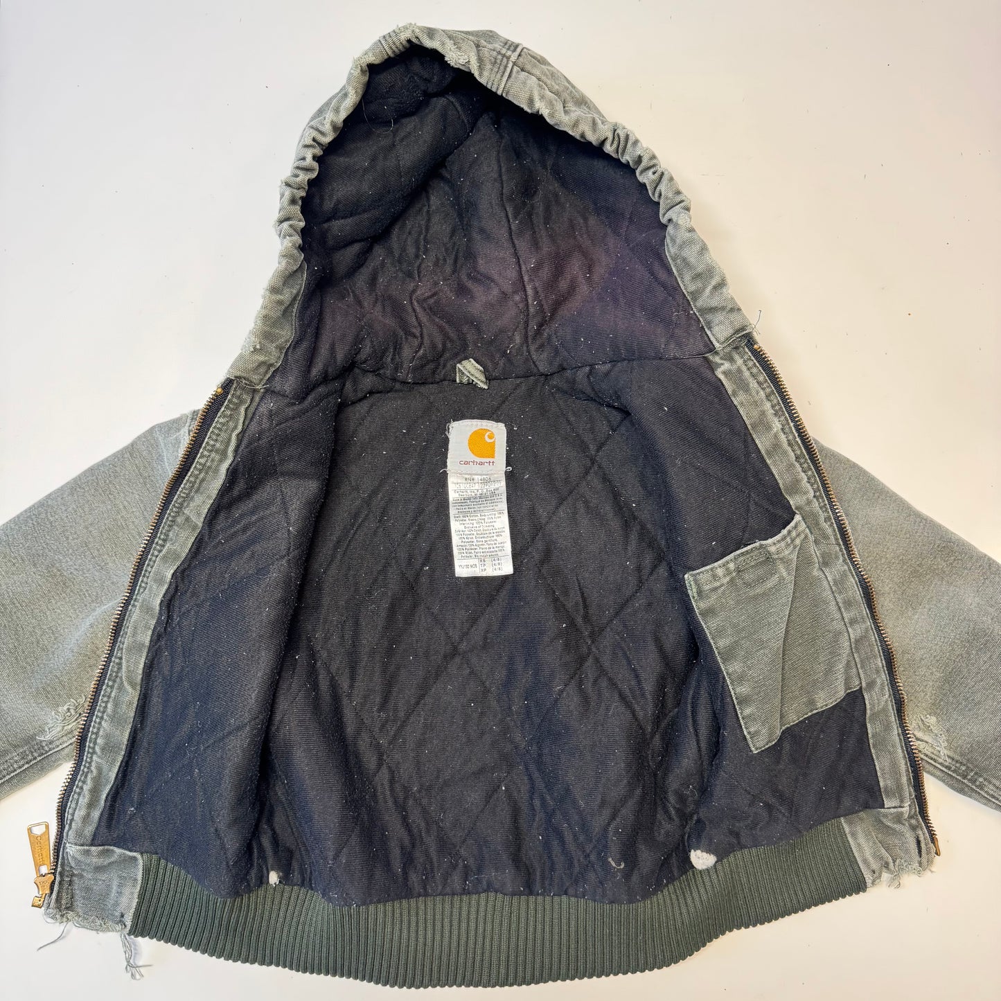 2006 Kids Toddler Vintage Active Dark Green Hooded Carhartt Jacket XS 4Y 5Y