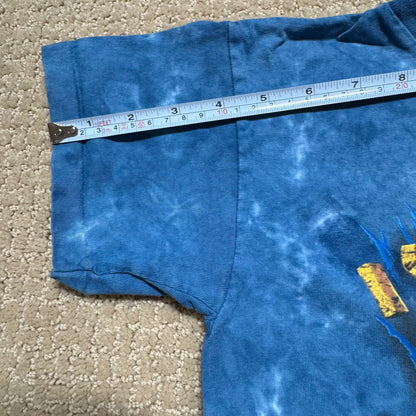 90s Kids Vintage Universal Studios I Survived Jurassic Park Glow In the Dark Print Blue Tie Dye Single Stitch Short Sleeve 100% Cotton T-Shirt M 5Y 6Y