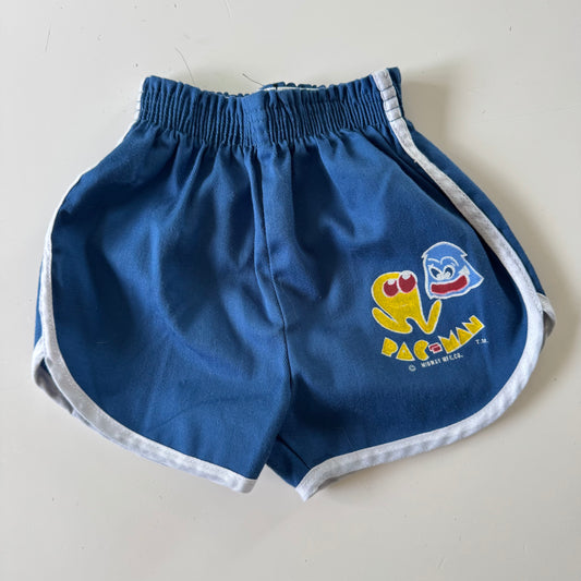 80s Kids Toddler Vintage Retro PAC MAN Print Dolphin Color Block Blue White High Waisted Elastic Waistband Short 2Y 3Y