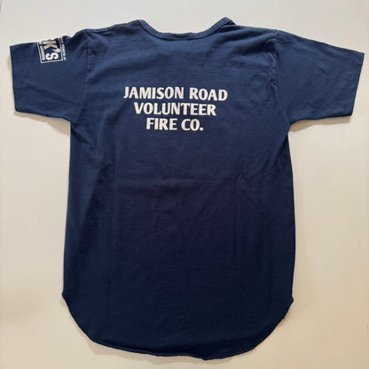 90s Kids Teens Vintage Eagle USA  Yankees Jamieson Road Volunteer Fire Co. Short Sleeve Navy T-Shirt L 14Y 15Y 16Y XS Adult Made in USA