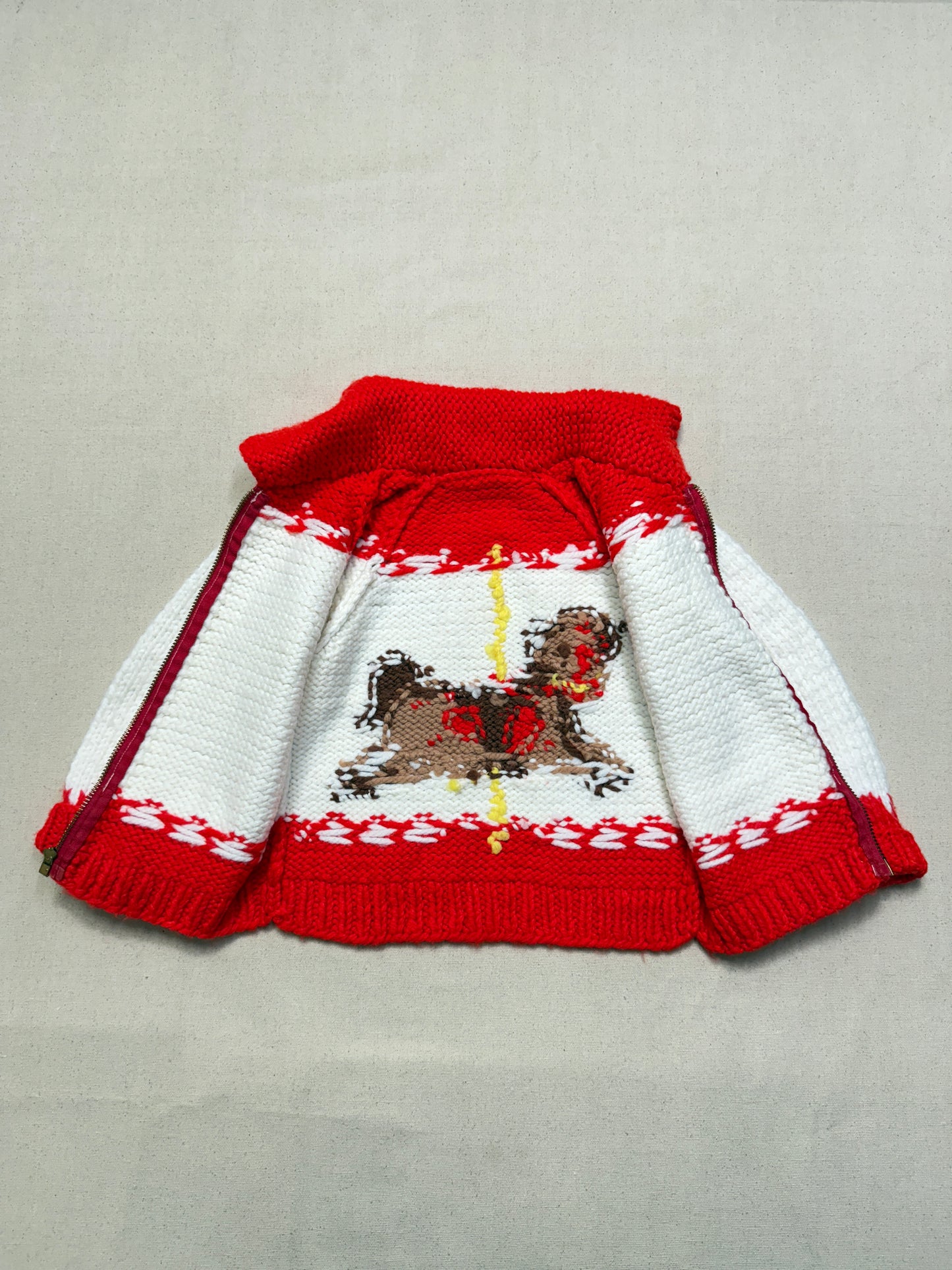 70s 80s Kids Toddler Vintage Carousel Embroidered Shawl Collar Talon Zipper Cowichan Sweater / 3T 4T 5T