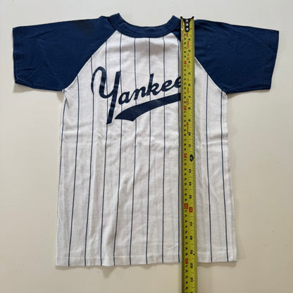 80s Kids Vintage MLB New York Yankees Striped Navy White Short Sleeve T-Shirt Made In USA M 10Y 11Y 12Y