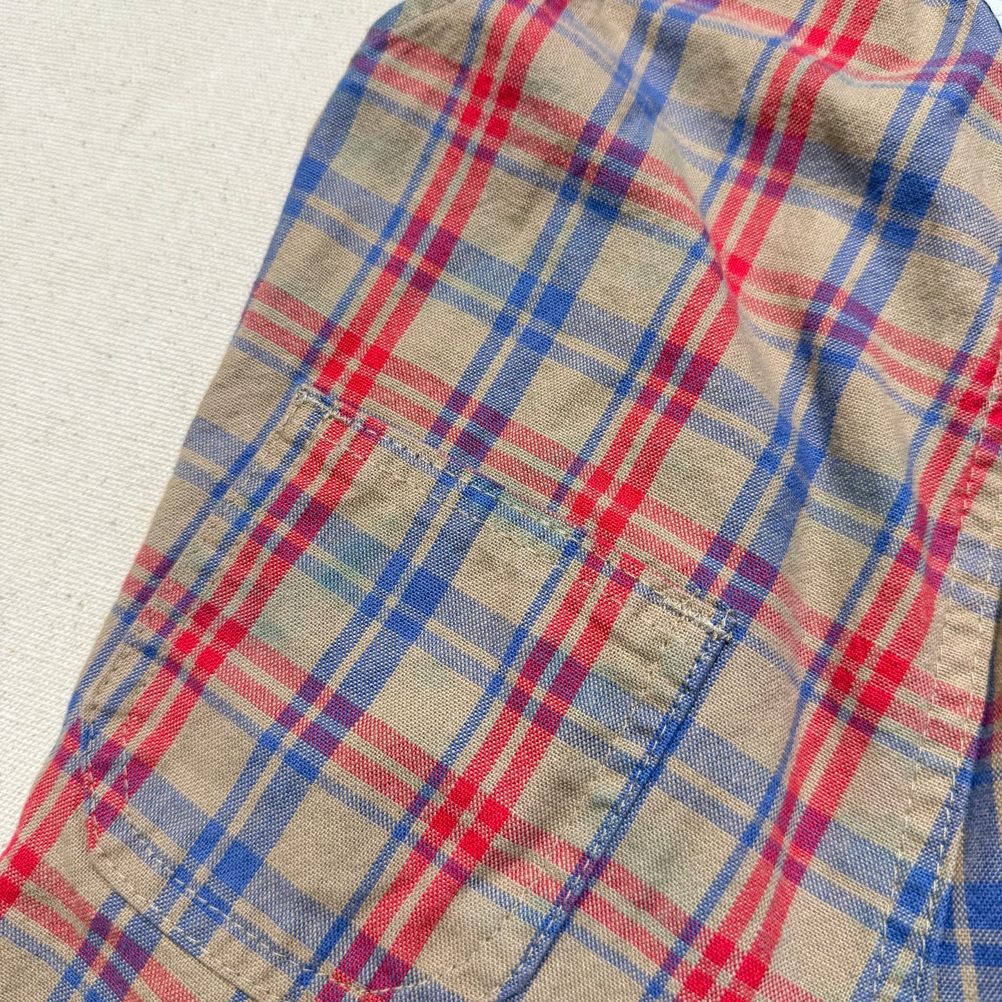 90s Kids Toddler Vintage Oshkosh Bgosh Brown Plaid Cotton Shortall / 2T 3T