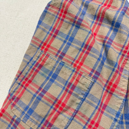 90s Kids Toddler Vintage Oshkosh Bgosh Brown Plaid Cotton Shortall / 2T 3T