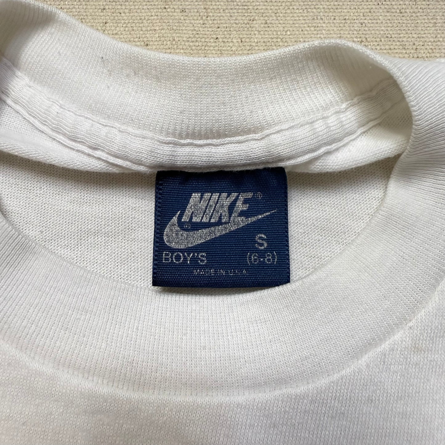 80s Kids Toddler Vintage Nike Blue Tag Gray Big Logo Print Single Stitch White Tshirt / 4T 5T 6y / Made in USA