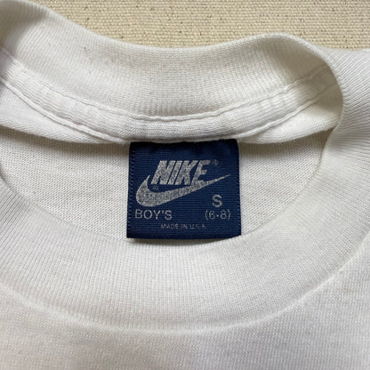 80s Kids Toddler Vintage Nike Blue Tag Gray Big Logo Print Single Stitch White Tshirt / 4T 5T 6y / Made in USA