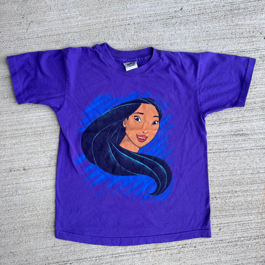 90s Kids Vintage Disney’s Pocahontas Purple Single Stitch 100% Cotton Short Sleeve T-Shirt Made In USA L 8Y 9Y 10Y