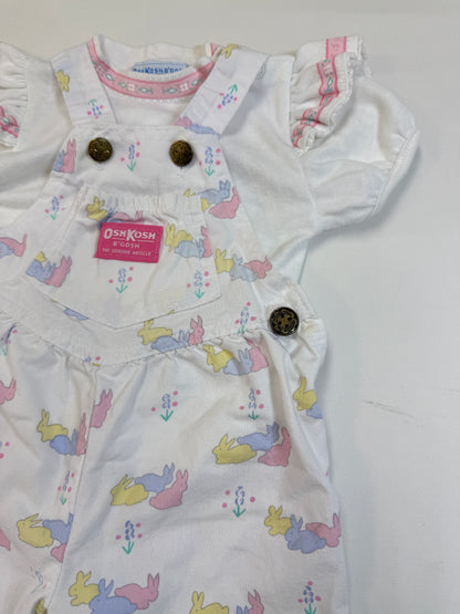 90s Kids Infant Baby Vintage Oshkosh Bgosh Rabitt AOP Overall and Raffle  Sleeve Tshirt 2pc Set / 3m 6m 9m / Made in USA set