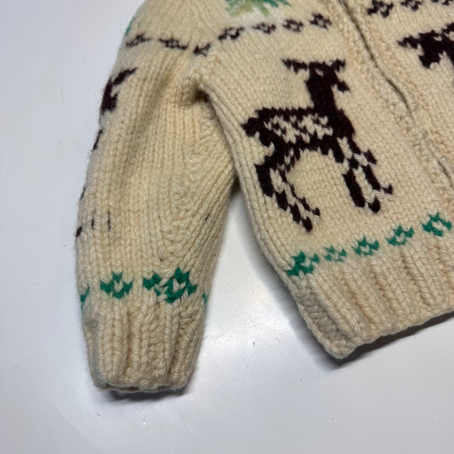 50s 60s Kids Toddler Vintage Beige Off White Deer Lightning Zipper Cowichan Heavy 24m 2Y 3T