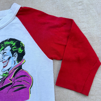 80s Kids Vintage DC Comics Batman Joker Arch Enemies Raglan 3/4 Sleeve White/Red Shirt 7Y 8Y Made in USA