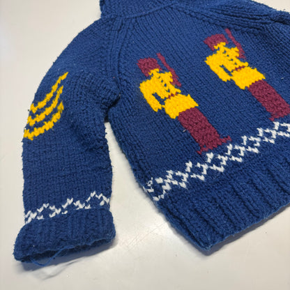 70s 80s Kids Toddler Vintage Royal Guard Embroidered Shawl Collar Cowichan Sweater 2Y 3Y 4Y