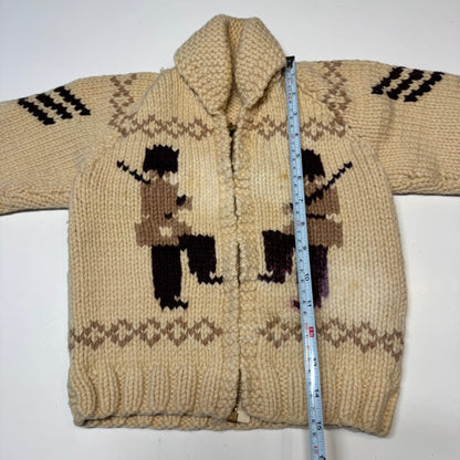 50s 60s Kids Toddler Vintage Beige Brown Royal Guard Heavy Talon Zipper Cowichan Sweater / 2Y 3Y 4Y