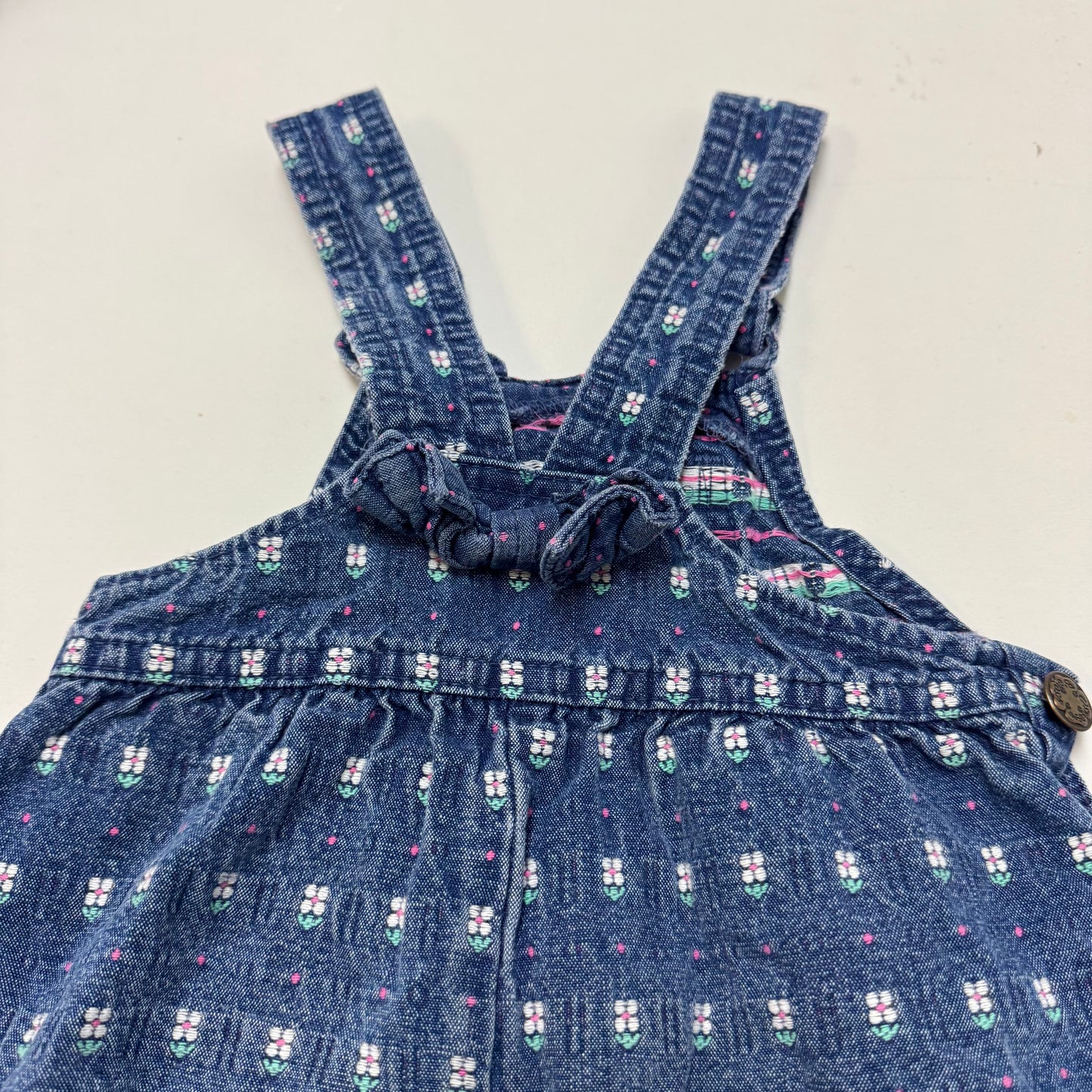 90s Kids Toddler Infant Vintage Baby B’Gosh Oshkosh Denim White Flower Embroidered Print Overall /2T / Made in USA