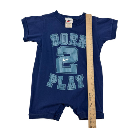 90s Kids Toddler Vintage Nike 100% Cotton Blue Short Sleeve Born 2 Play Onesie Romper 24m