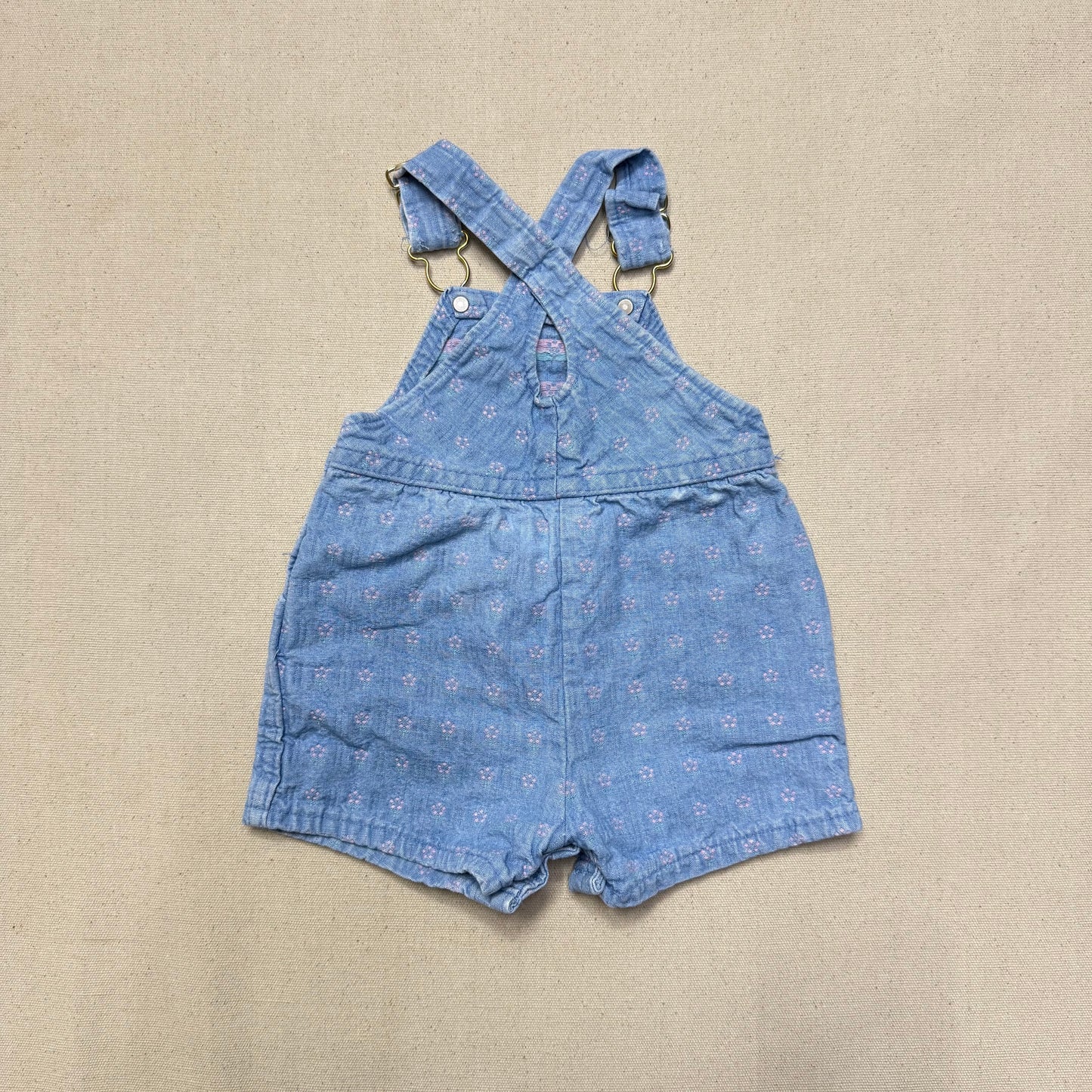 90s Kids Infant Baby Vintage Oshkosh Bgosh Flower AOP Denim Shortall / 0m 3m 6m