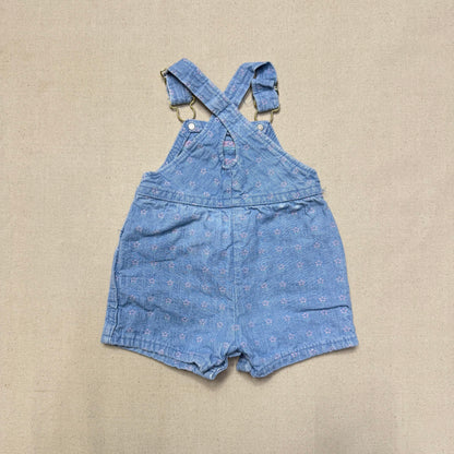 90s Kids Infant Baby Vintage Oshkosh Bgosh Flower AOP Denim Shortall / 0m 3m 6m