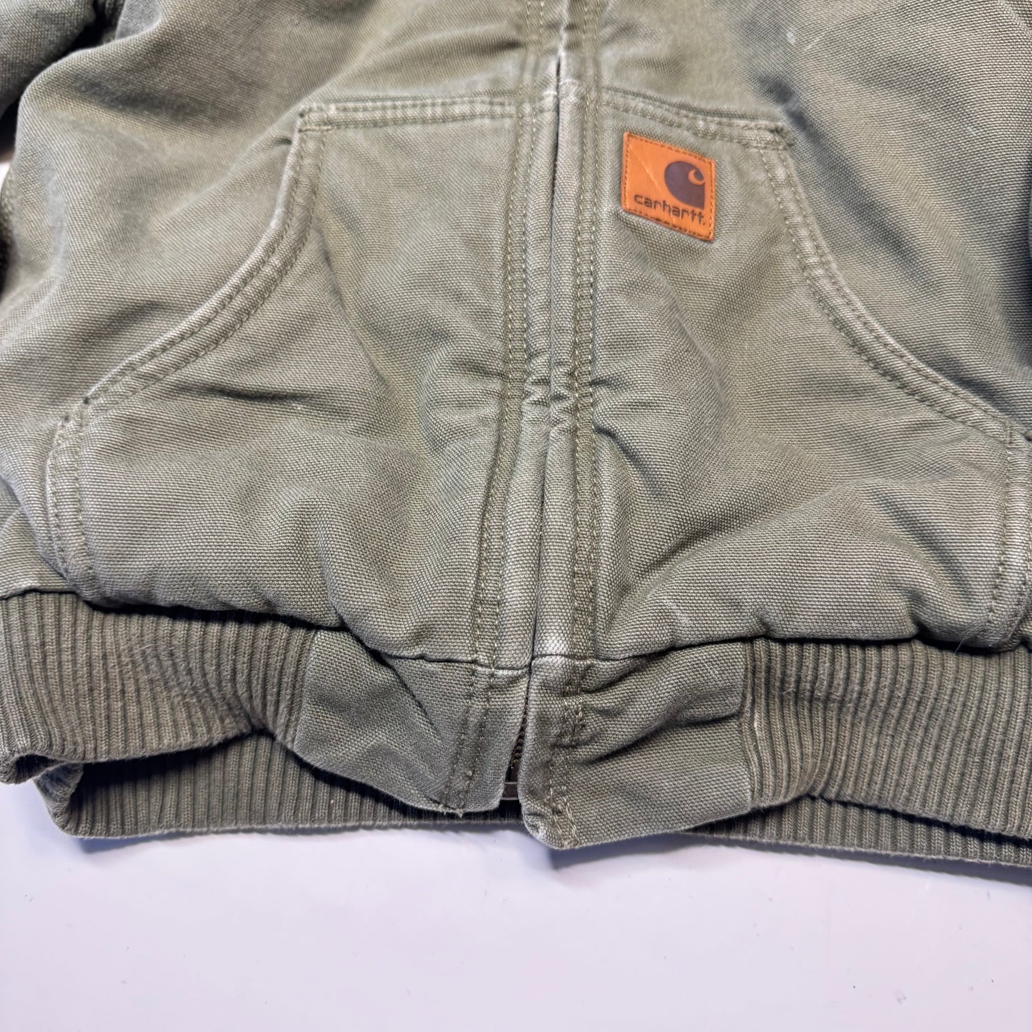 2000s Kids Army Green Active Carhartt Hooded Thick Jacket  7Y