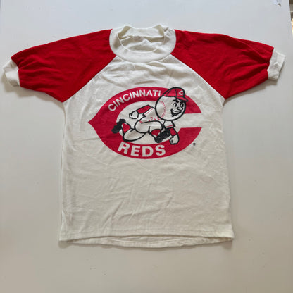 80s Kids Vintage MLB Cincinnati Reds Short Sleeve Off White Red T-Shirt 10Y 11Y 12Y