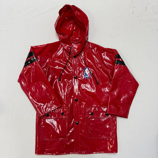 90s Kids Vintage Red NBA Chicago Bulls Hooded Rain Long Coat With Pockets 5Y 6Y