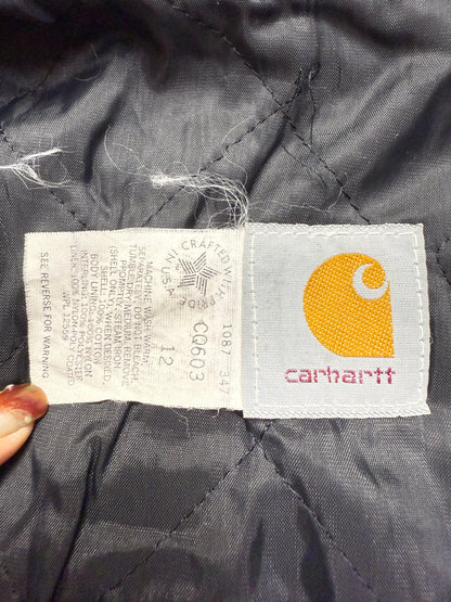 80s Kids Youth Vintage Carhartt Rare Duck Hunting Camo Corduroy Collar Quilt Lined Jacket / 7y 8y 9y