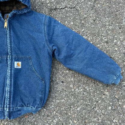 Kids Vintage Denim Carhartt Active Lined Flannel Zip Jacket With Hood 8Y 9Y 10Y