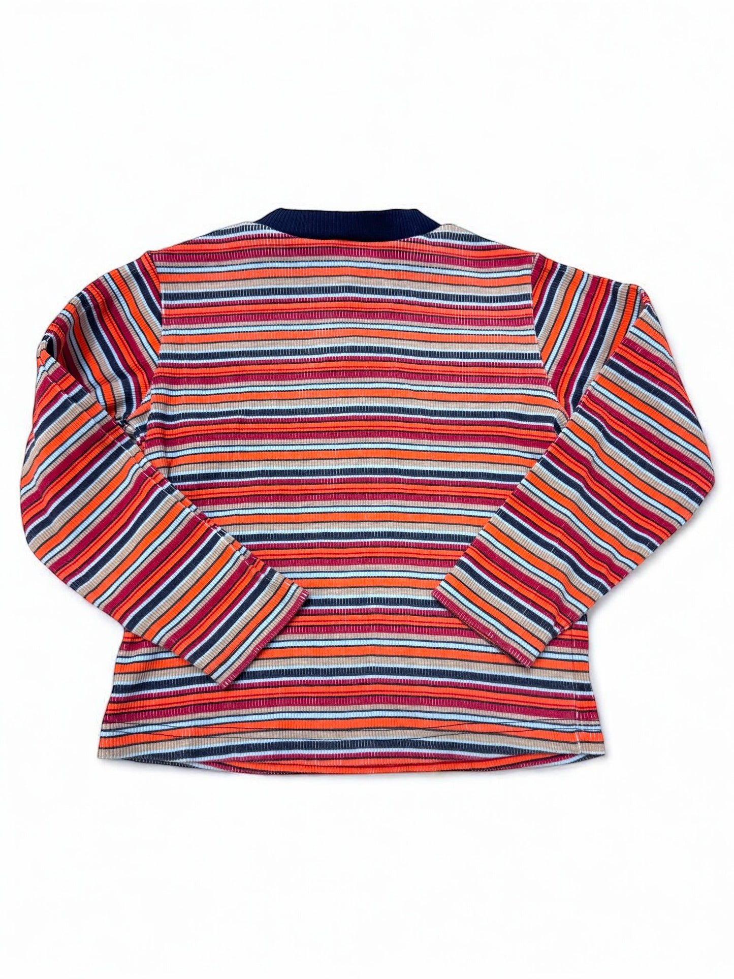 90s Kids Vintage Disney Pooh Multicolour Striped Long Sleeve V Neck Stretchy Shirt With Embroidery