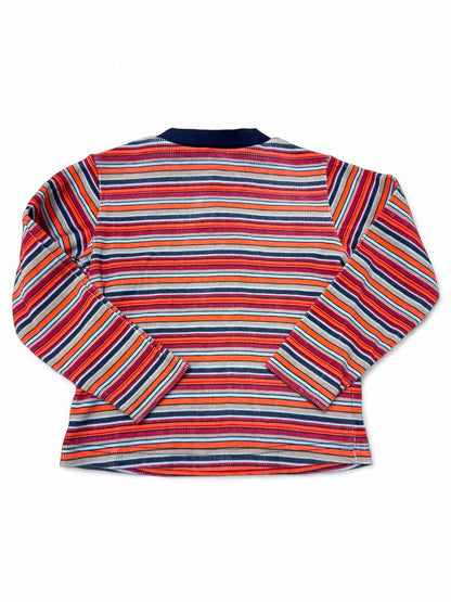 90s Kids Vintage Disney Pooh Multicolour Striped Long Sleeve V Neck Stretchy Shirt With Embroidery