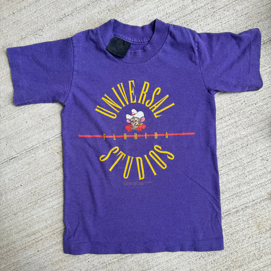 90s Kids Vintage Universal Studios Florida Fievel Purple Stripe T-Shirt 4Y 5Y