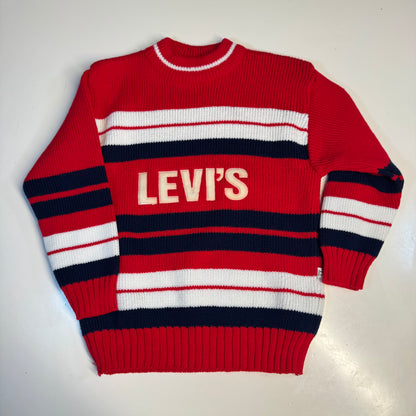 Vintage Kids Levi’s Striped Red White Navy Knit Pullover Sweater 4Y 5Y 6Y