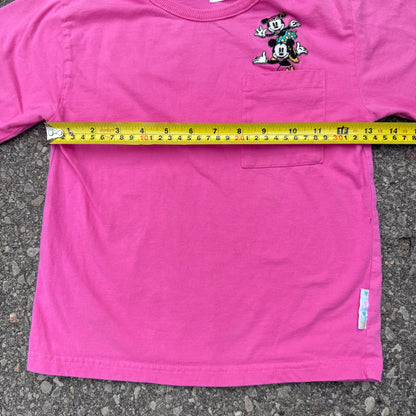 90s Kids Toddler Vintage Mickey Pink Shirt Sleeve T-Shirt With Pocket Embroidered 3Y 4Y 5Y