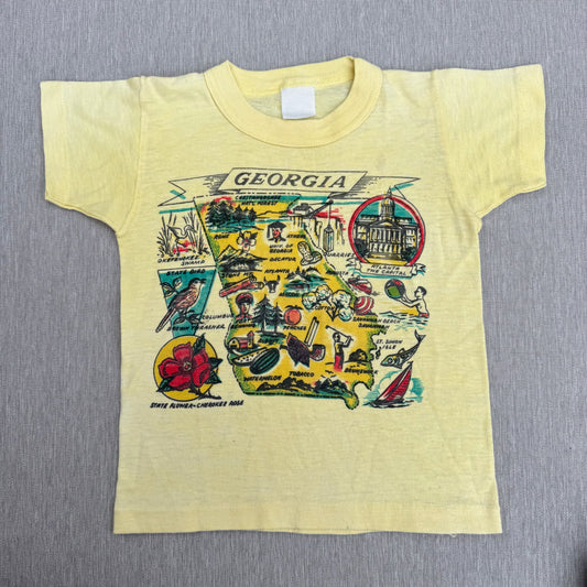70s Kids Toddler Vintage Georgia State Print Souvenir Light Yellow Single Stitch Short Sleeve T-Shirt 2T 3T