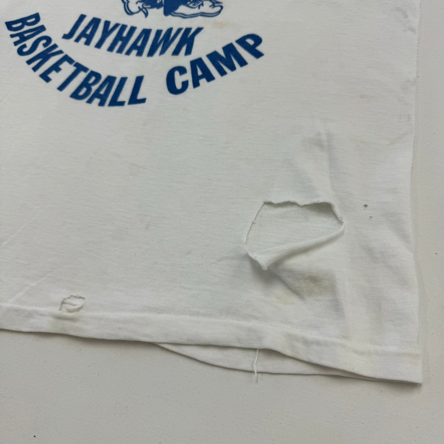 70s Vintage Artex Kids Ted Owens Jayhawk Basketball Camp White T-shirt