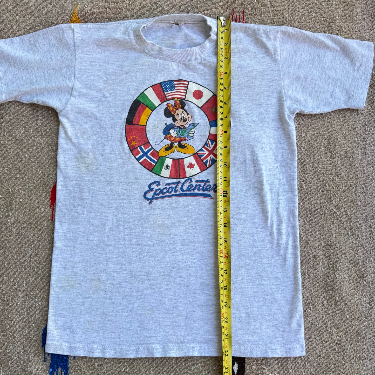 90s Kids Youth Vintage Minnie Epcot Centre Short Sleeve Gray T-Shirt 9Y 10Y 11Y