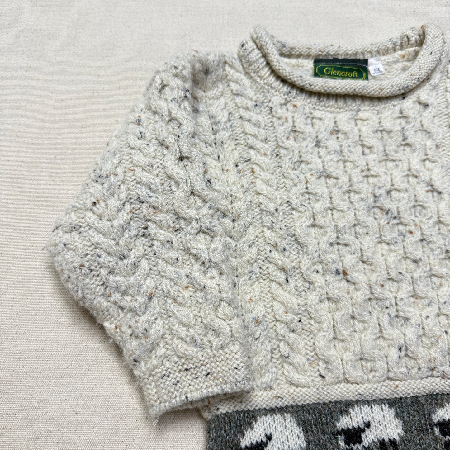 90s Kids Toddler Vintage Sheep Pattern Glencroft Pure Wool irish Fisherman Knit Sweater / 2T 3T