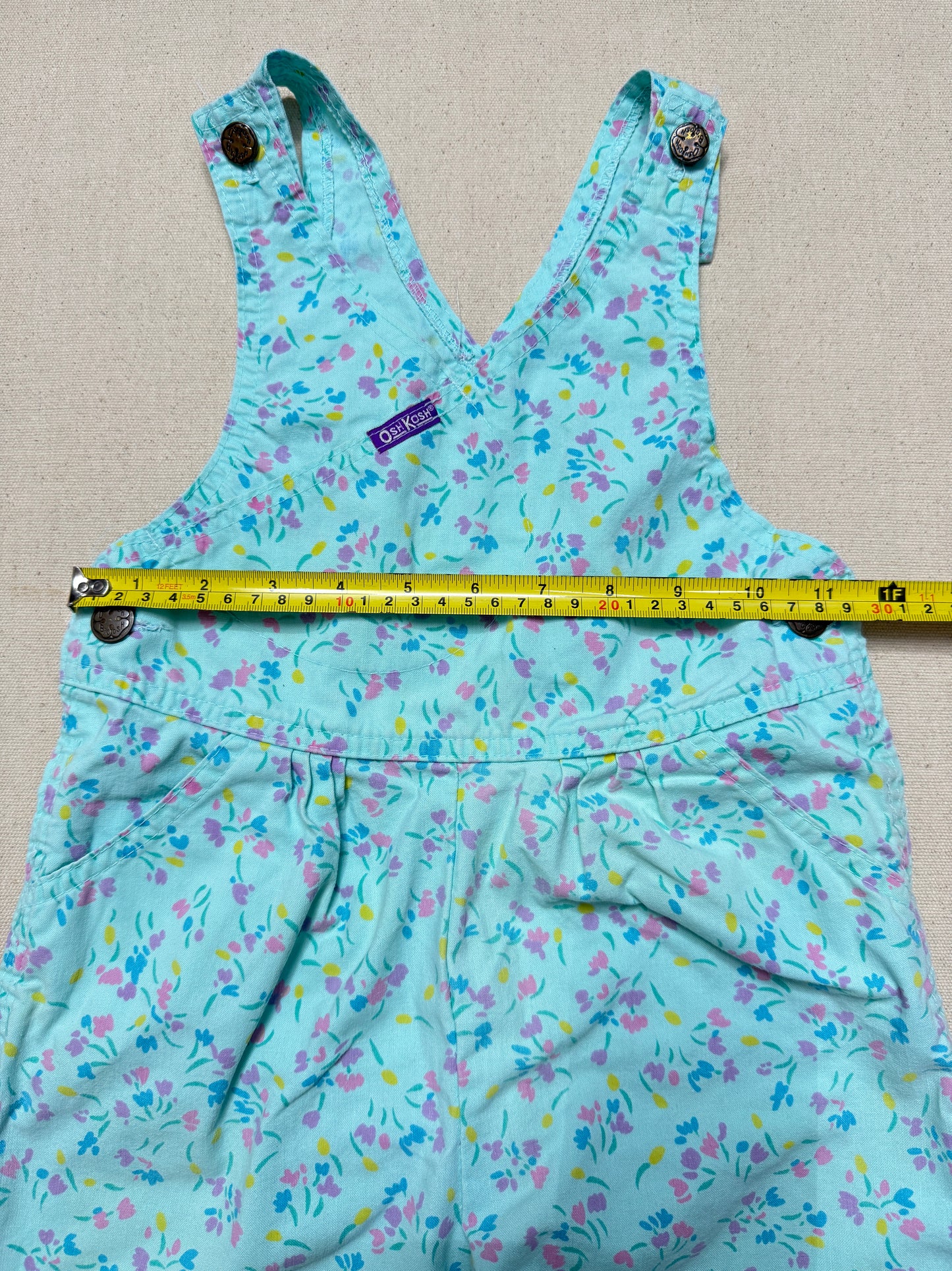 90s Kids Vintage Oshkosh Bgosh Flower AOP Mint Green Cross Front Lightweight Overall / 4T 5T 6y / Made in USA