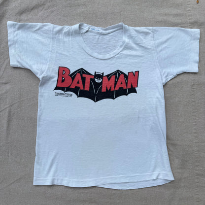 60s Kids Vintage Batman Rare Great Graphic Short Single Stitch Sleeve White T-Shirt 6Y 7Y Baby Tee