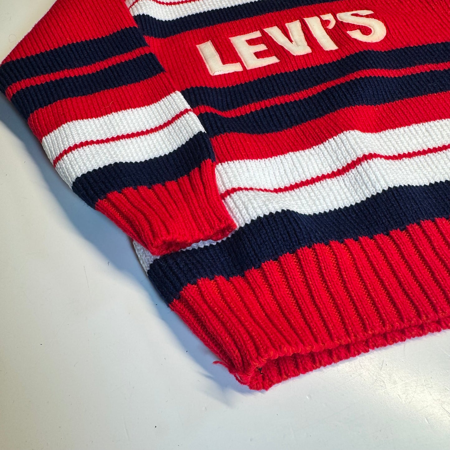 Vintage Kids Levi’s Striped Red White Navy Knit Pullover Sweater 4Y 5Y 6Y