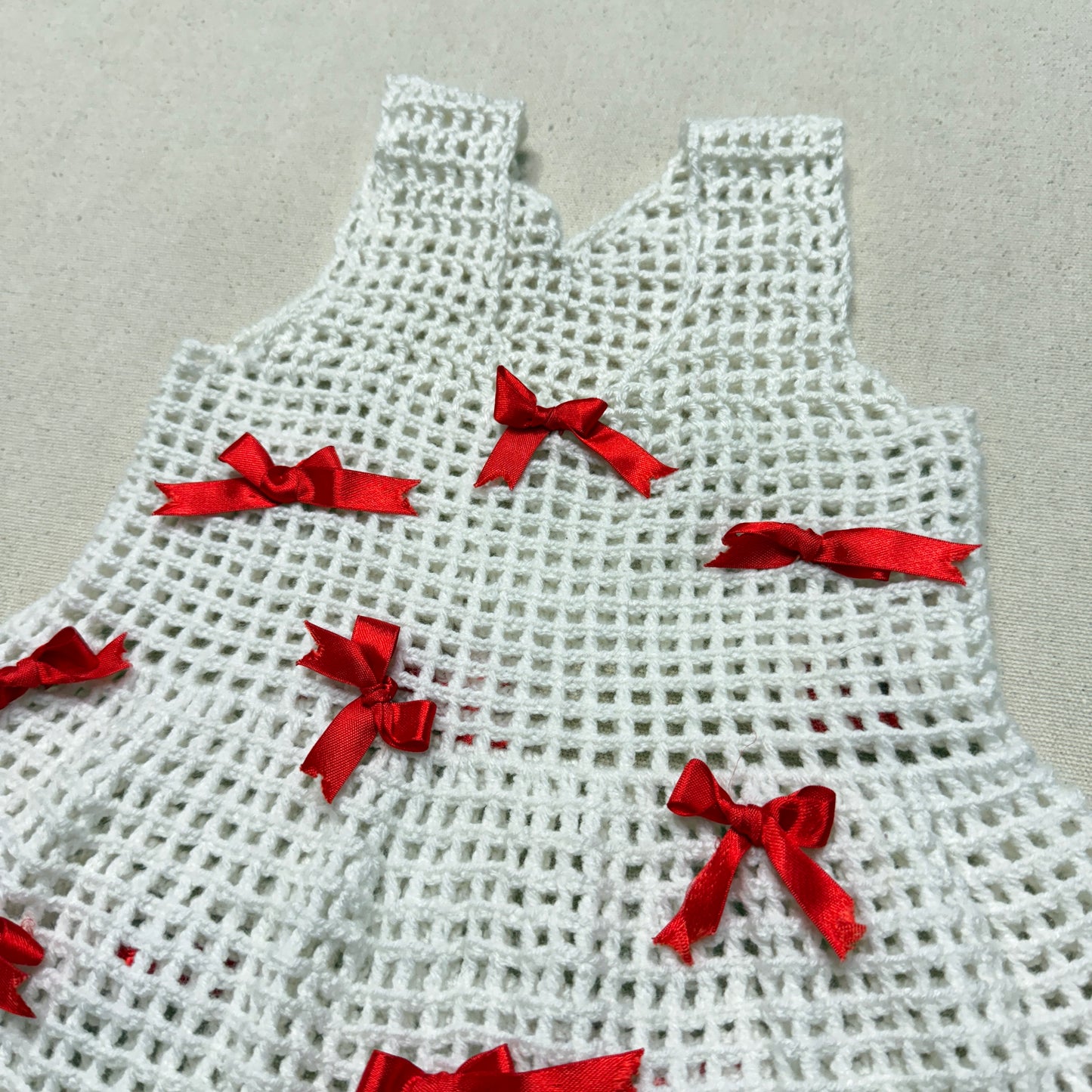 Kids Toddler Vintage Handmade Crochet Knit Removable Ribbons Design Dress / 3T 4T