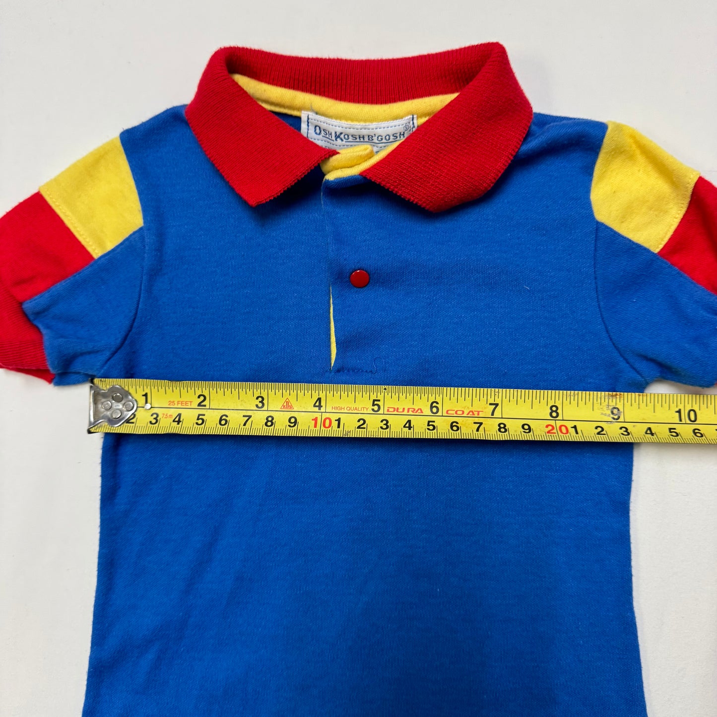 90s Kids Toddler Vintage Oshkosh B’Gosh Blue Yellow Red Golf Top / 18m/Made in USA