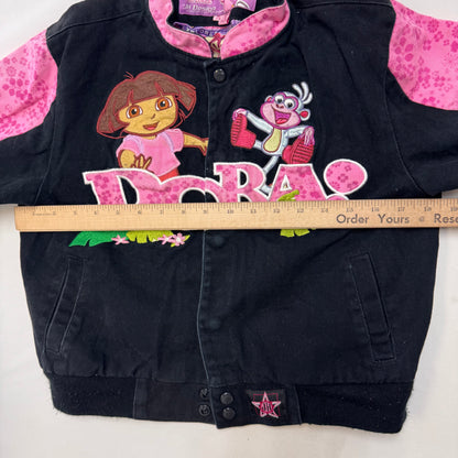 Kids DORA Racing Snap Pink and Black Jacket M 7Y 8Y