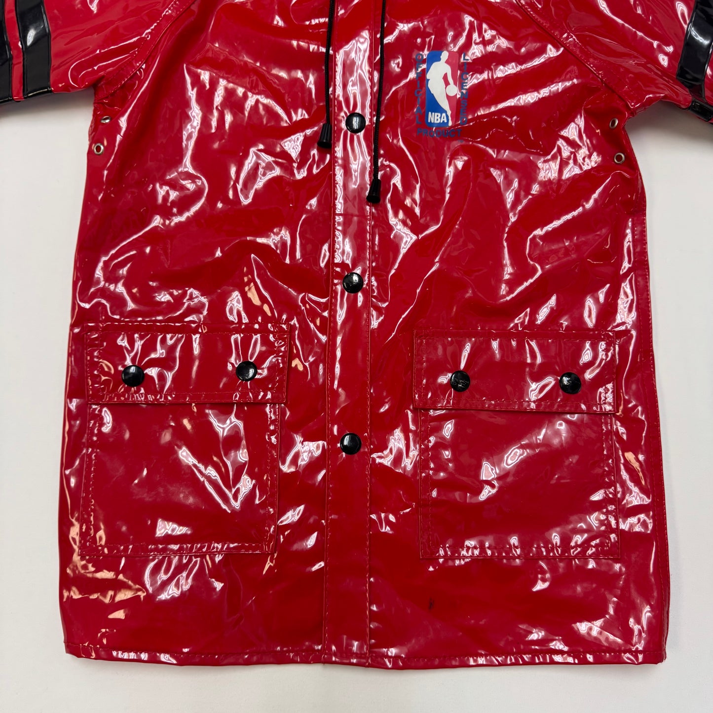 90s Kids Vintage Red NBA Chicago Bulls Hooded Rain Long Coat With Pockets 5Y 6Y