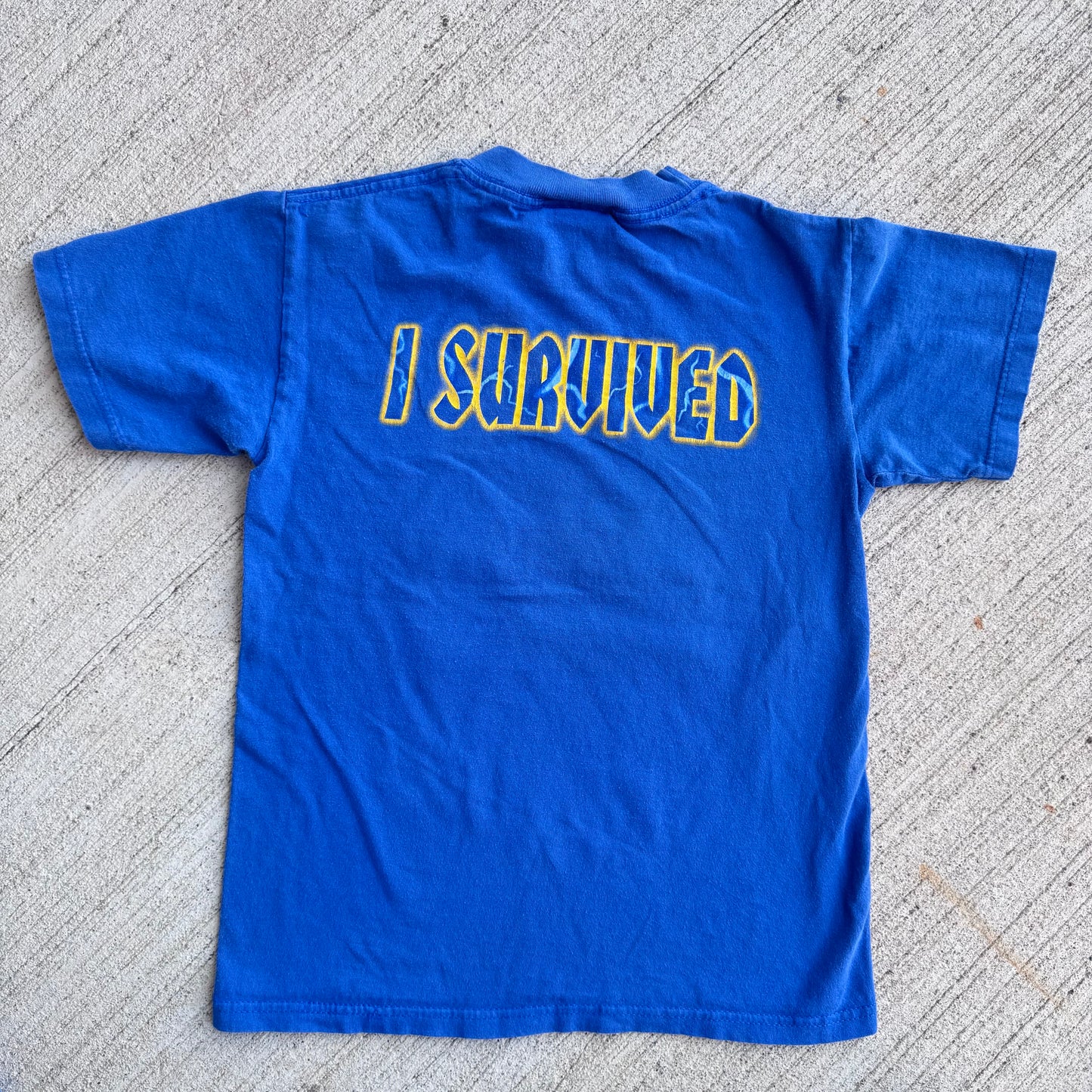 Kids Vintage Disney Mickey Mouse Tower Of Terror Blue Short Sleeve 100% Cotton T-Shirt Made in USA M