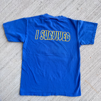 Kids Vintage Disney Mickey Mouse Tower Of Terror Blue Short Sleeve 100% Cotton T-Shirt Made in USA M