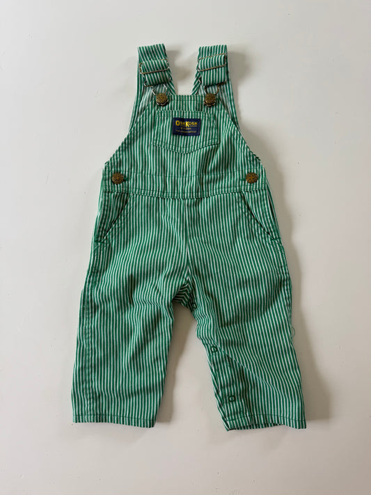 90s Kids Toddler Infant Vintage Baby B’Gosh Oshkosh Green White Stripe Overall //12m / Made in USA