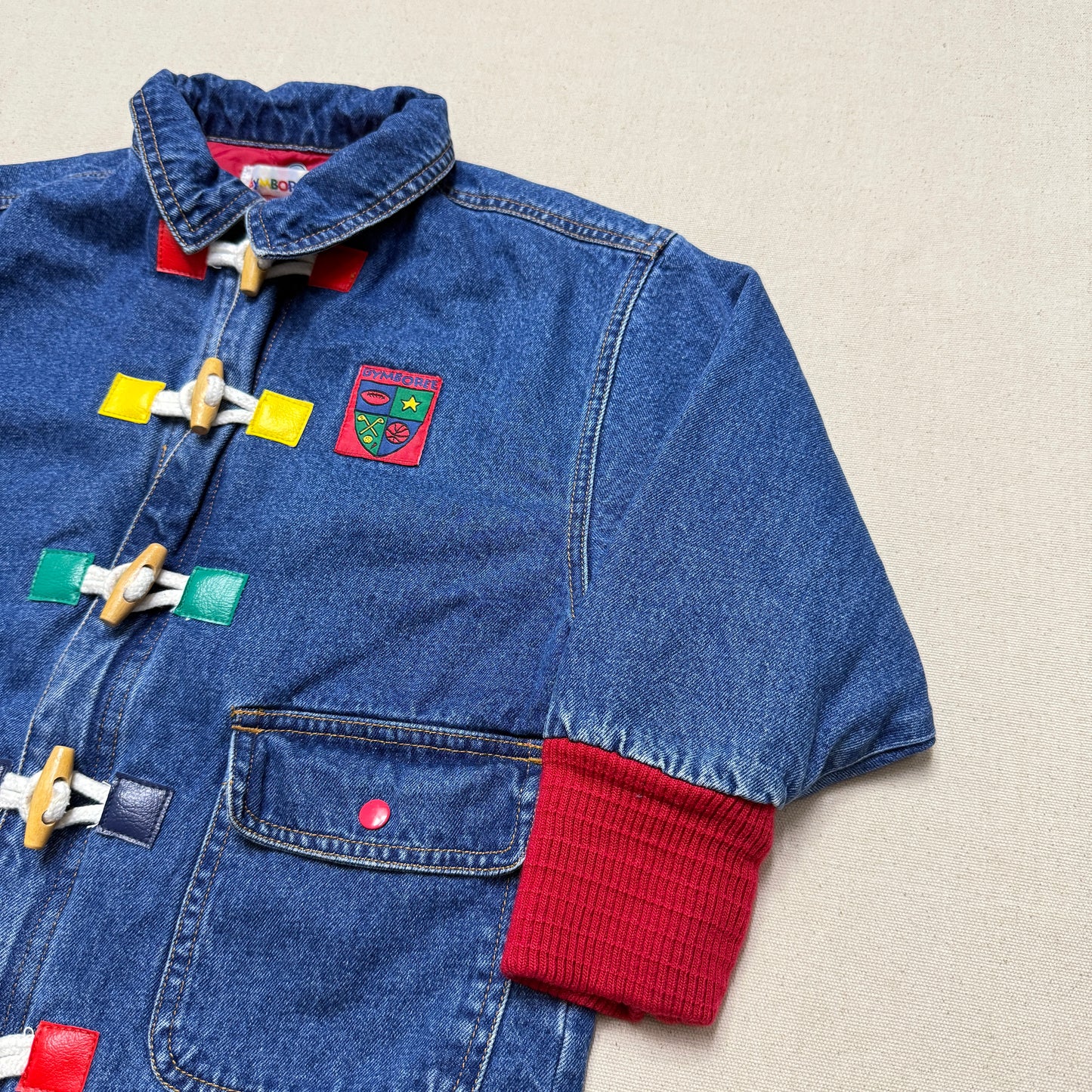 90s Kids Vintage Gymboree Rainbow Tag Quilted Lined Denim Toggle Jacket / 5y 6y 7y