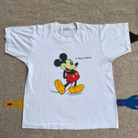 90s Kids Vintage Walt Disney Mickey Ft. Myers Florida Souvenir White Short Sleeve Single Stitch T-Shirt 10/12Y Baby Tee