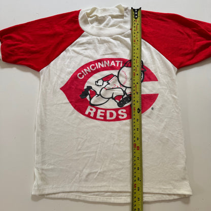 80s Kids Vintage MLB Cincinnati Reds Short Sleeve Off White Red T-Shirt 10Y 11Y 12Y